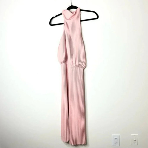 Babaton Aritzia Bautista Midi Dress Pleated Mock Neck Side slit Pink Size XXS - Picture 14 of 16